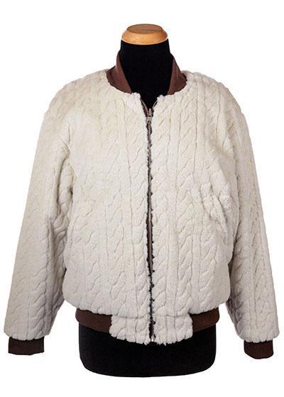 Zipped Amelia Bomber Jacket in Marshmallow Twist Luxury Faux Fur with Chocolate Faux Fur| Handmade in Seattle WA| Pandemonium Millinery