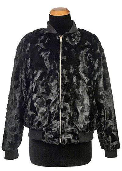 Pandemonium Millinery Amelia Bomber Jacket, Reversible less pockets - Luxury Faux Fur in Black Mamba with Cuddly Fur X-Small / Black Mamba / Cuddly Black Outerwear