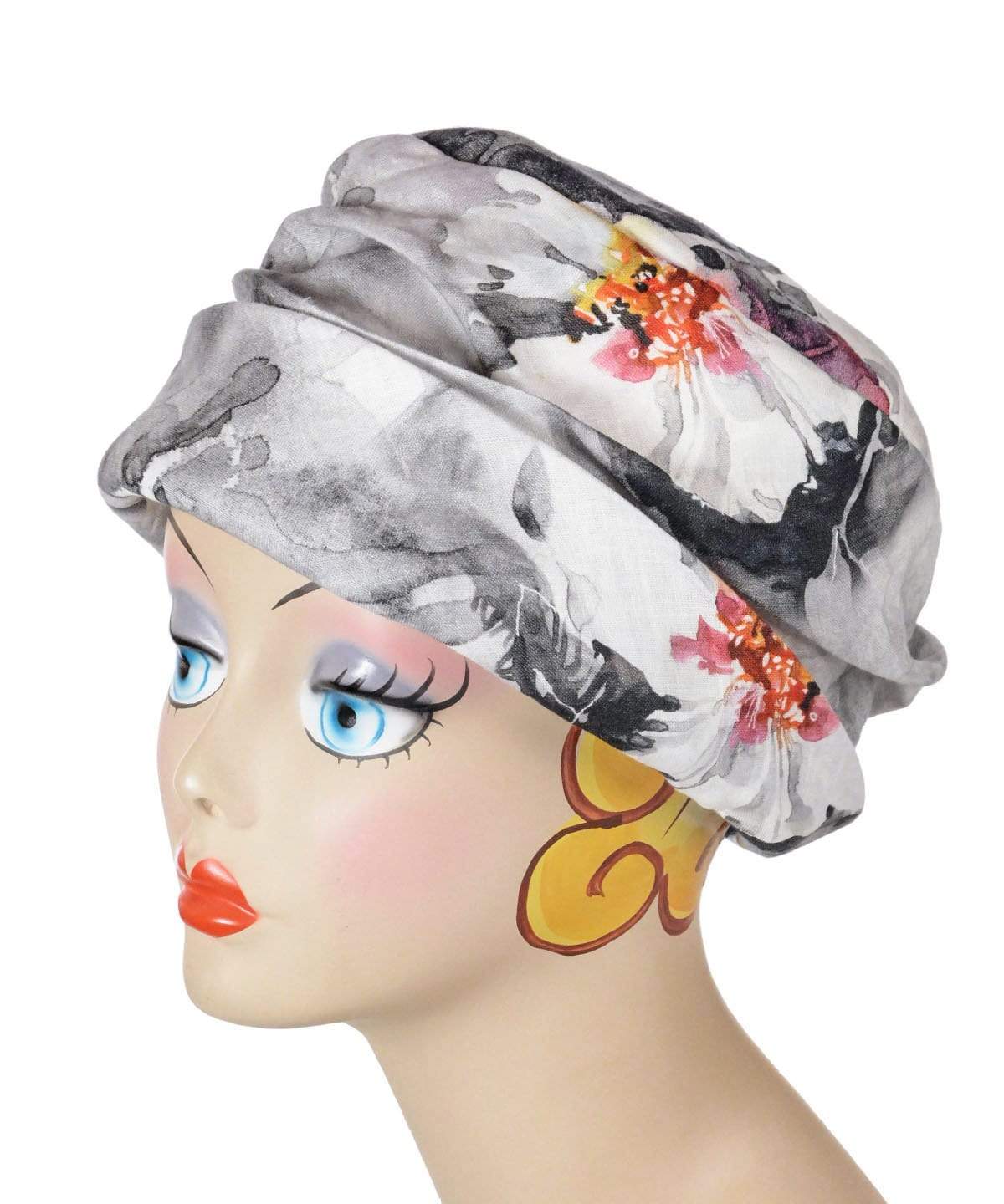 Ana Cloche Hat in Multi-Floral Watercolor Linen  |Handmade in Seattle WA| Pandemonium Millinery