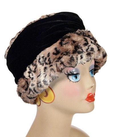 Ana Cloche Hat in Carpathian Lynx Luxury Faux Fur with Black Velvet Band| Handmade in Seattle WA| Pandemonium Millinery