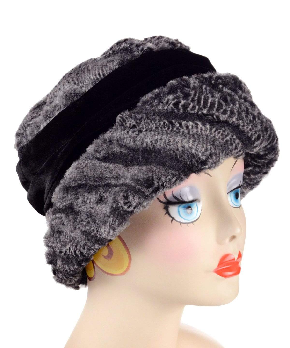 Ana Cloche Style Hat in Rattle N Shake Faux Fur Handmade by Pandemonium Seattle