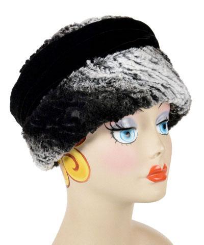 Ana Cloche Hat in Smouldering Sequoia Black and Ash Luxury Faux Fur with Black Velvet Band| Handmade in Seattle WA| Pandemonium Millinery
