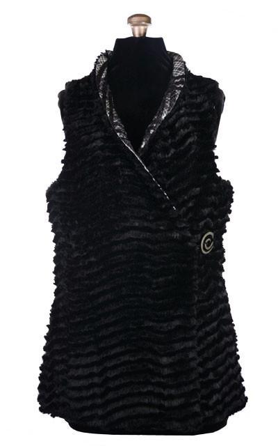 Asymmetrical Vest in Silver Plaid reversible to Midnight Desert Sand Faux Fur, shown reversed| Handmade in Seattle WA| Pandemonium Millinery