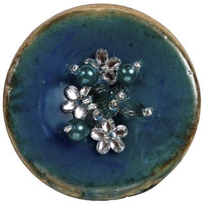 Aqua Beaded Glass Brooch with Beads for Hat Trims. Pandemonium Millinery in Seattle, WA.