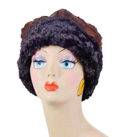 Beanie Hat Reversible Cuddly Faux in Black Lined in Cuddly Chocolate - Shown in Reverse by Pandemonium Millinery