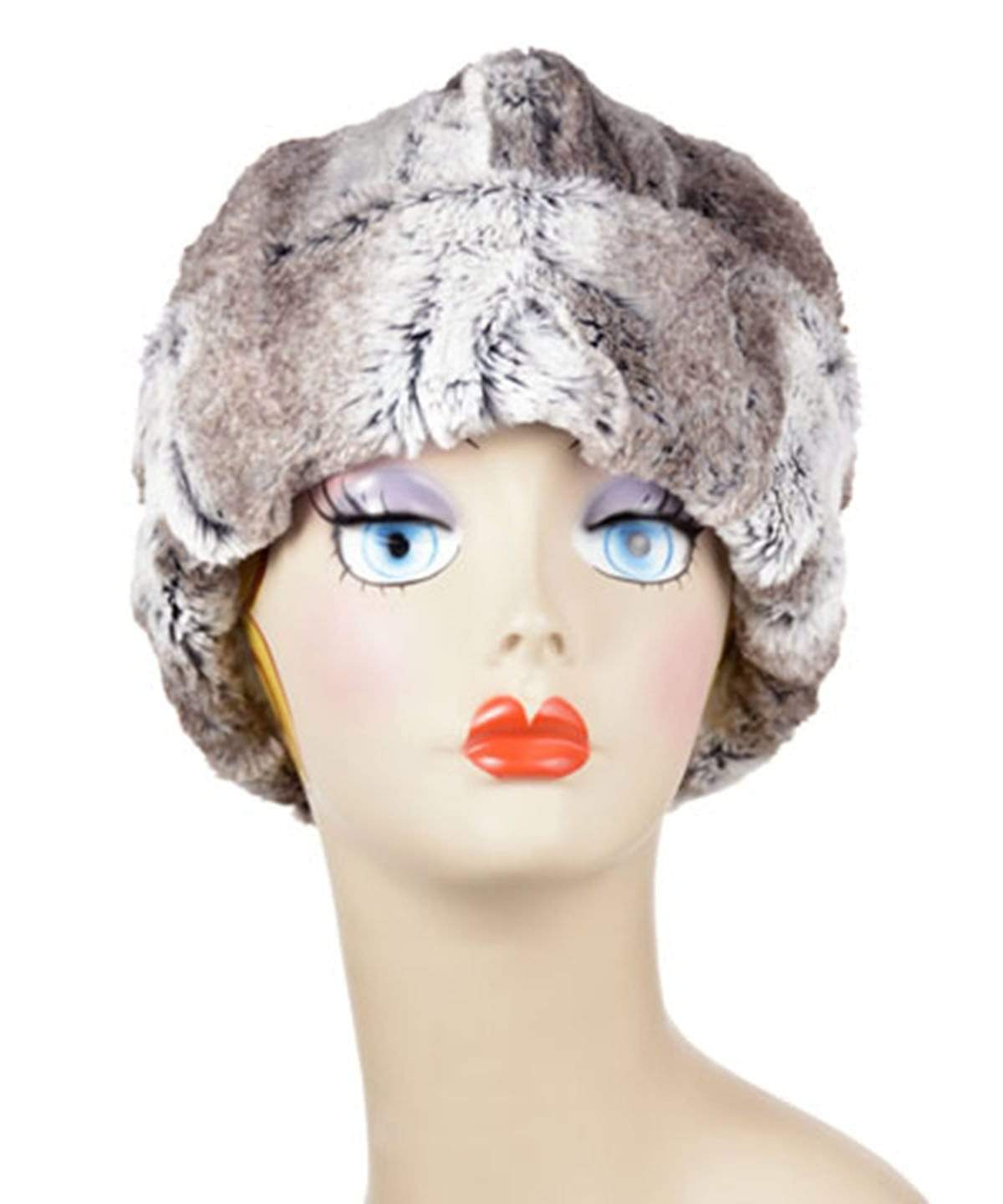 Beanie Hat reversible in Birch and Cuddly Ivory or Gray Faux Fur. Handmade by Pandemonium Millinery in Seattle, WA.