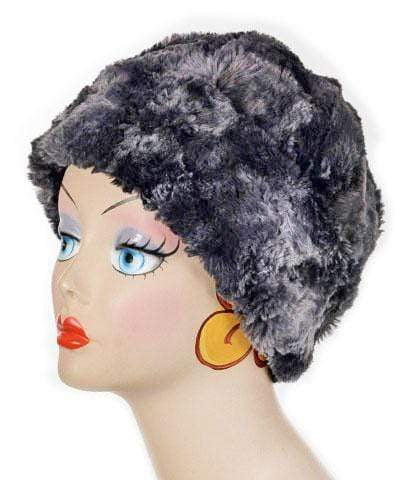 Beanie Hat, reversible in Luxury Faux Fur - Skye and Cuddly Black. Pandemonium Millinery in Seattle, WA.