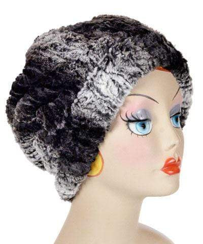 Beanie Hat, reversible - Luxury Faux Fur in Smouldering Sequoia lined in Cuddly Black. By Pandemonium Millinery