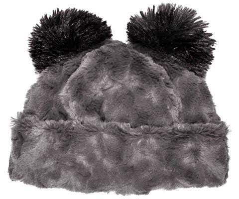 Bear Beanie Hat with ears, in Cuddly Gray Faux Fur lined with Black. Handmade by Pandemonium Millinery.