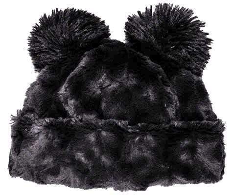 Bear Beanie Hat with ears, in Cuddly Black Faux Fur lined with Chocolate. Handmade by Pandemonium Millinery.