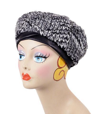 Beret Shown in Cozy Cable Faux Fur  with Rose Brooch | Handmade By Pandemonium Seattle