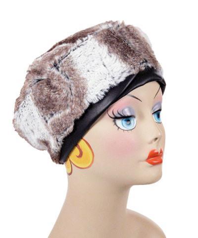 Sideview of Beret Luxury Faux Fur Birch | Handmade by Pandemonium Seattle