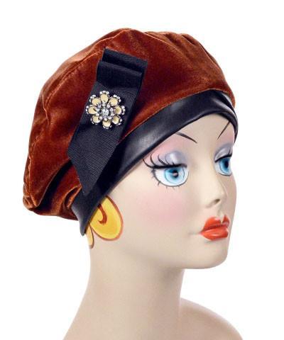  Beret Shown in Velvet in Citrine | Handmade in Seattle WA | Pandemonium Millinery