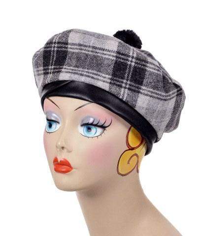 Women's Beret | Wool Plaid in Twilight Gray-Black | Handmade By Pandemonium Millinery | Seattle WA USA