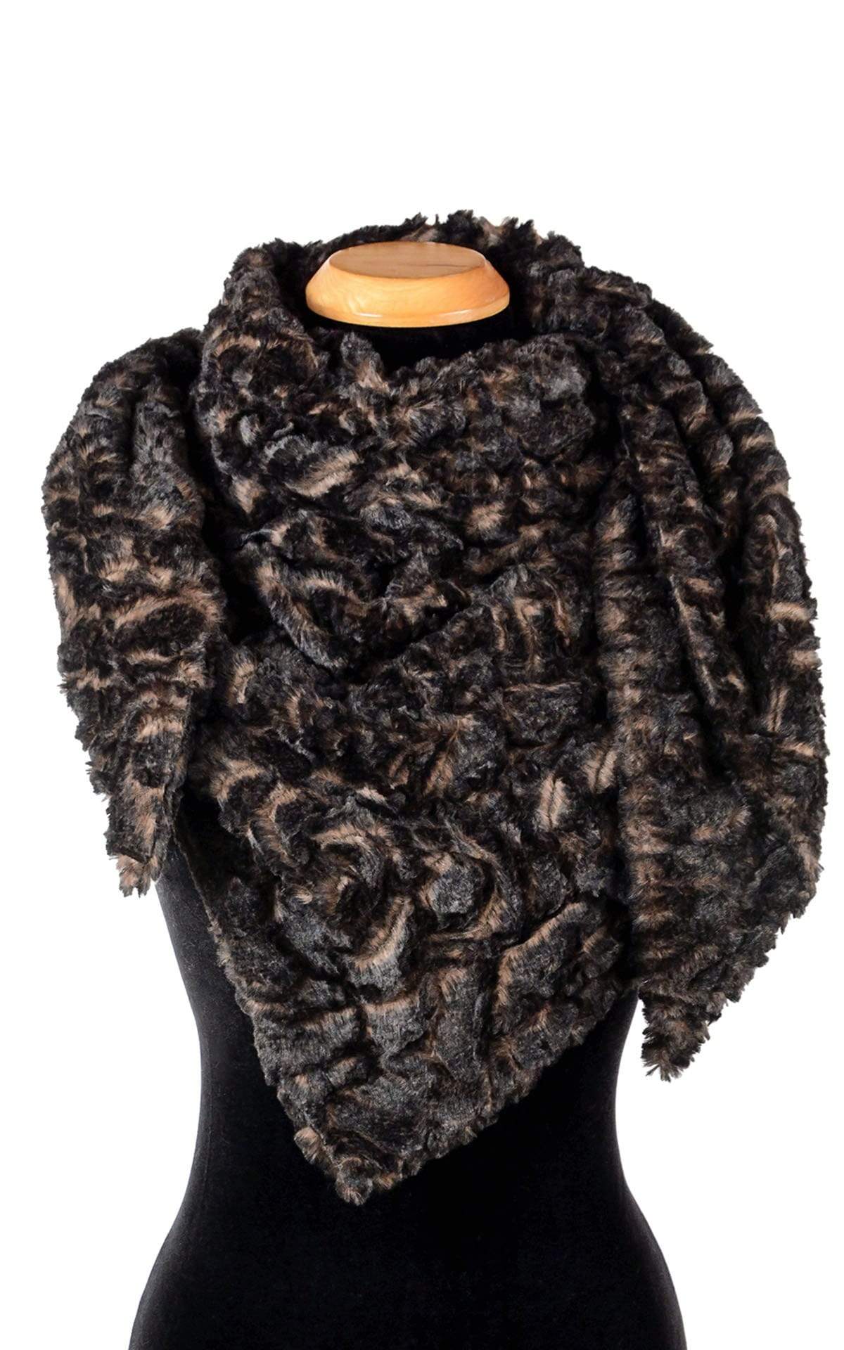 Bermuda triangle scarf | Vintage Rose faux fur, Espresso, Dark Brown, Rustandmade by Pandemonium Millinery Seattle, WA USA