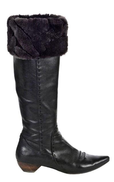 Boot toppers on Boot | Ebony Dream faux fur | Handmade by Pandemonium Millinery Seattle, WA USA