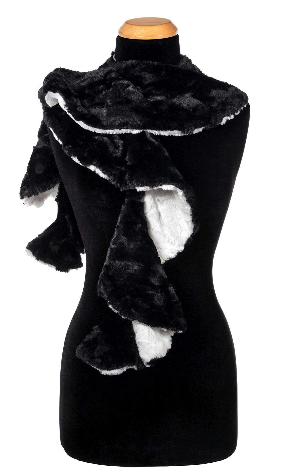 Cascade Scarf | Ivory and Black Cuddly Faux Fur | Handmade Seattle WA USA by Pandemonium Millinery