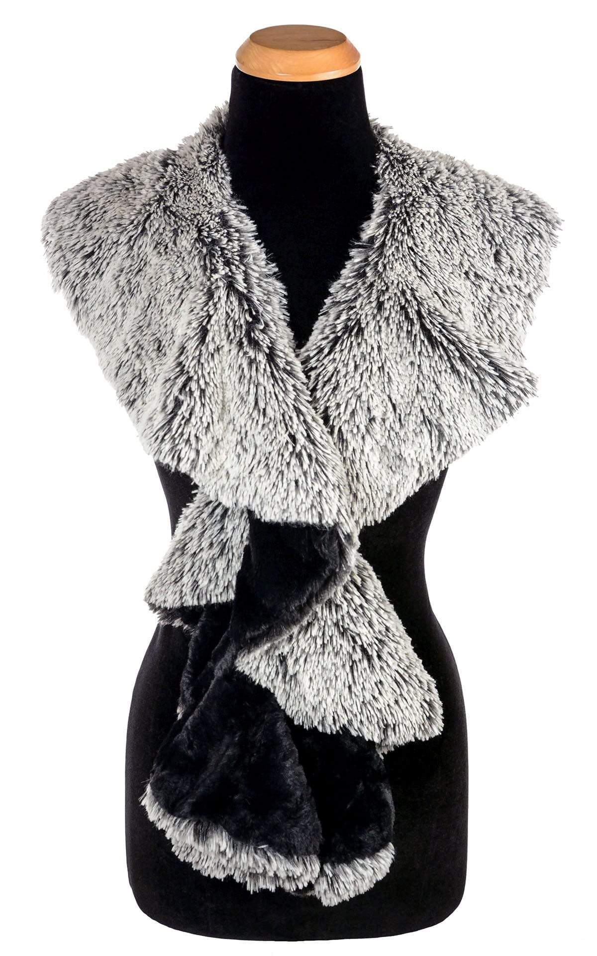 Cascade Scarf | Silver Tipped Fox and Black Cuddly Faux Fur | Handmade Seattle WA USA by Pandemonium Millinery