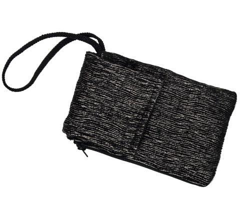 Cell Phone Case with Wristlet Cord | Bongo in Black and Beige Upholstery Fabric | Handmade in the USA by Pandemonium Seattle