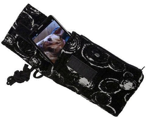 Cell Phone showing dog in Case with Cord | Crop Circles Chenille | Handmade in the USA by Pandemonium Seattle