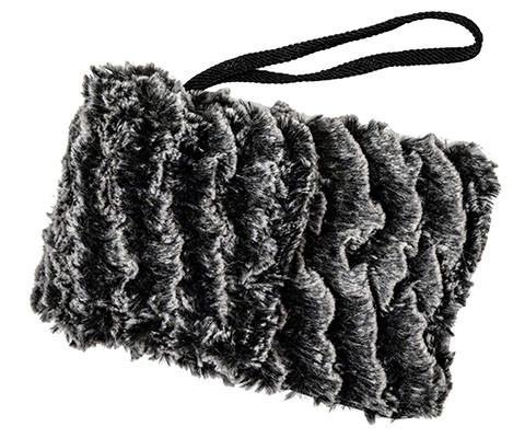 Cell Phone Case with Wristlet Cord | Desert Sand in Charcoal Faux Fur | Handmade in the USA by Pandemonium Seattle