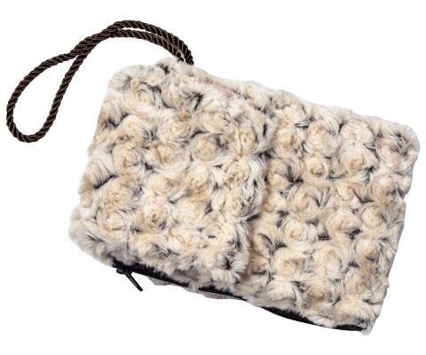 Cell Phone Case with Wristlet Cord | Rosebud Brown Faux Fur | Handmade in the USA by Pandemonium Seattle