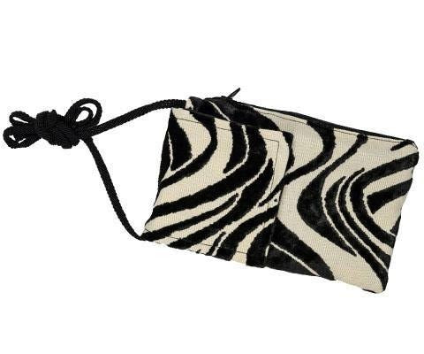 Cell Phone Case with Crossbody Cord | Waves Black and White Flocked Upholstery Fabric | Handmade in the USA by Pandemonium Seattle