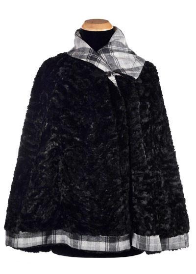 classic cape reversed - twilight wool plaid lined black faux fur - handmade in USA by pandemonium millinery
