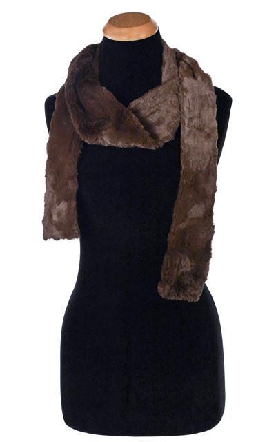 Women's Classic Standard Skinny Scarf Cuddly Chocolate Faux Fur in  by Pandemonium Millinery