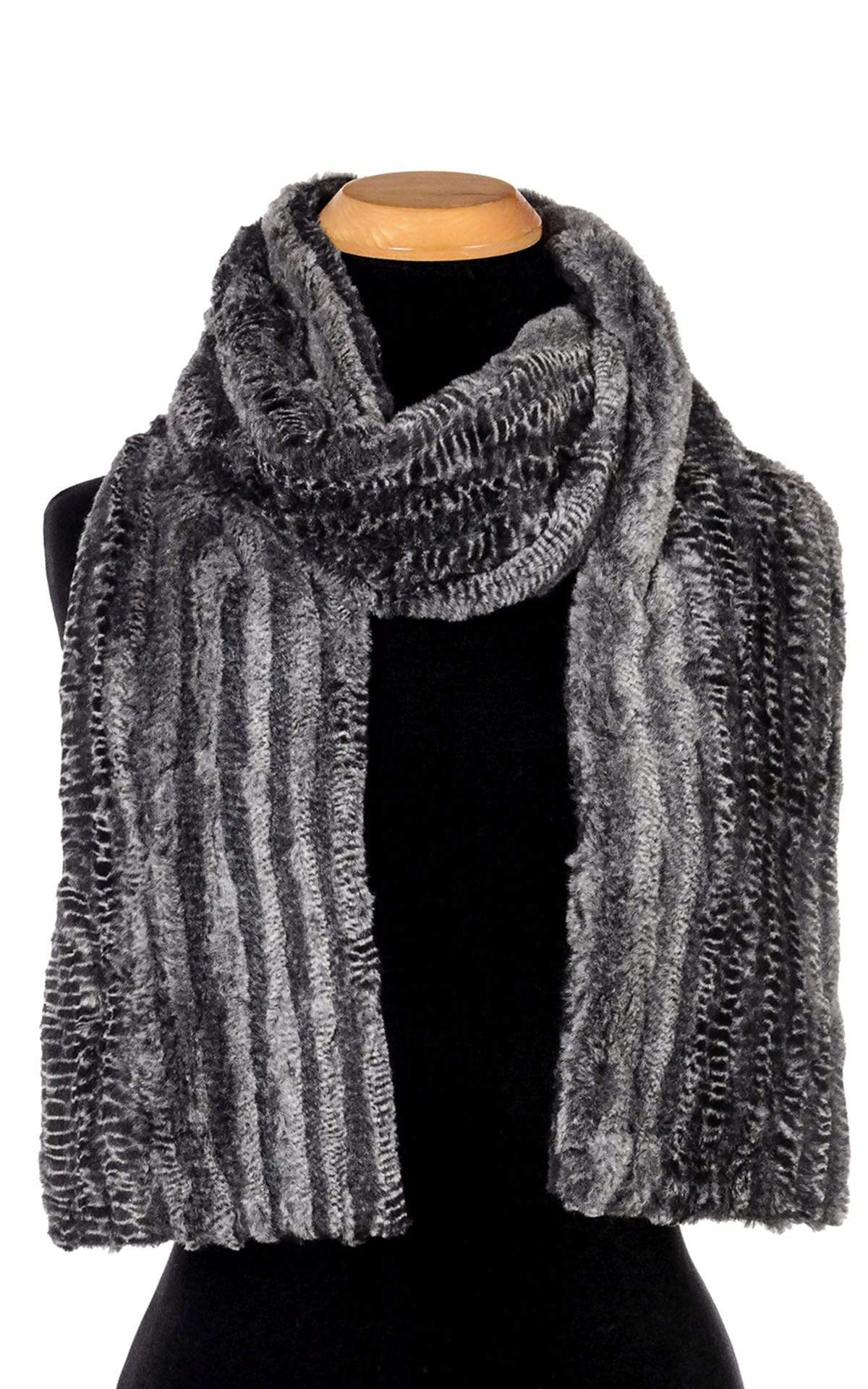 Women’s Product shot on mannequin of Classic Scarf Rattle ‘n’ shake animal snake print Faux Fur | Handmade by Pandemonium Millinery Seattle, WA USA