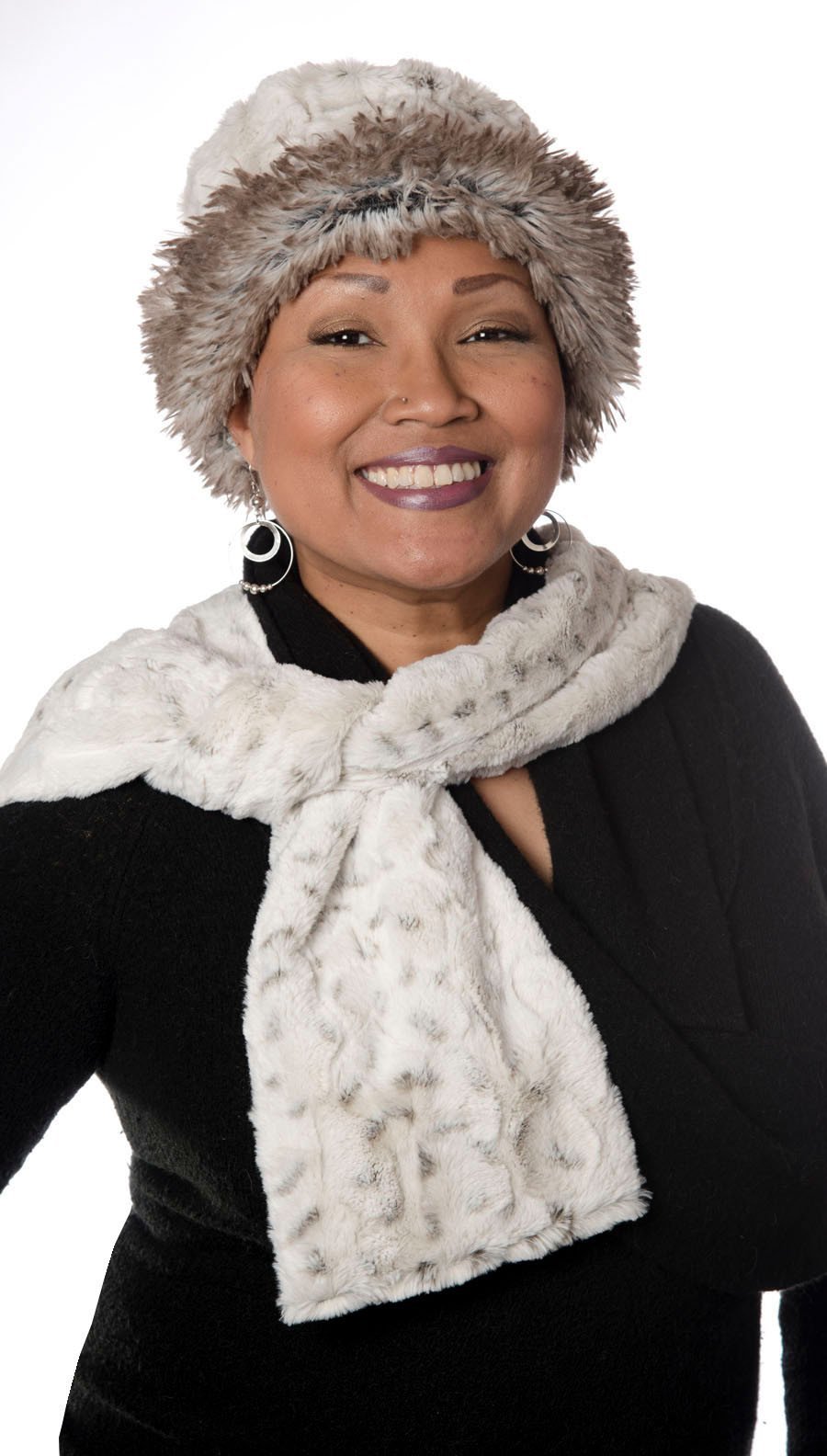 Classic Scarf - Two-Tone, Luxury Faux Fur in Winters Frost Skinny / Winters Frost /Black Scarves Pandemonium Millinery