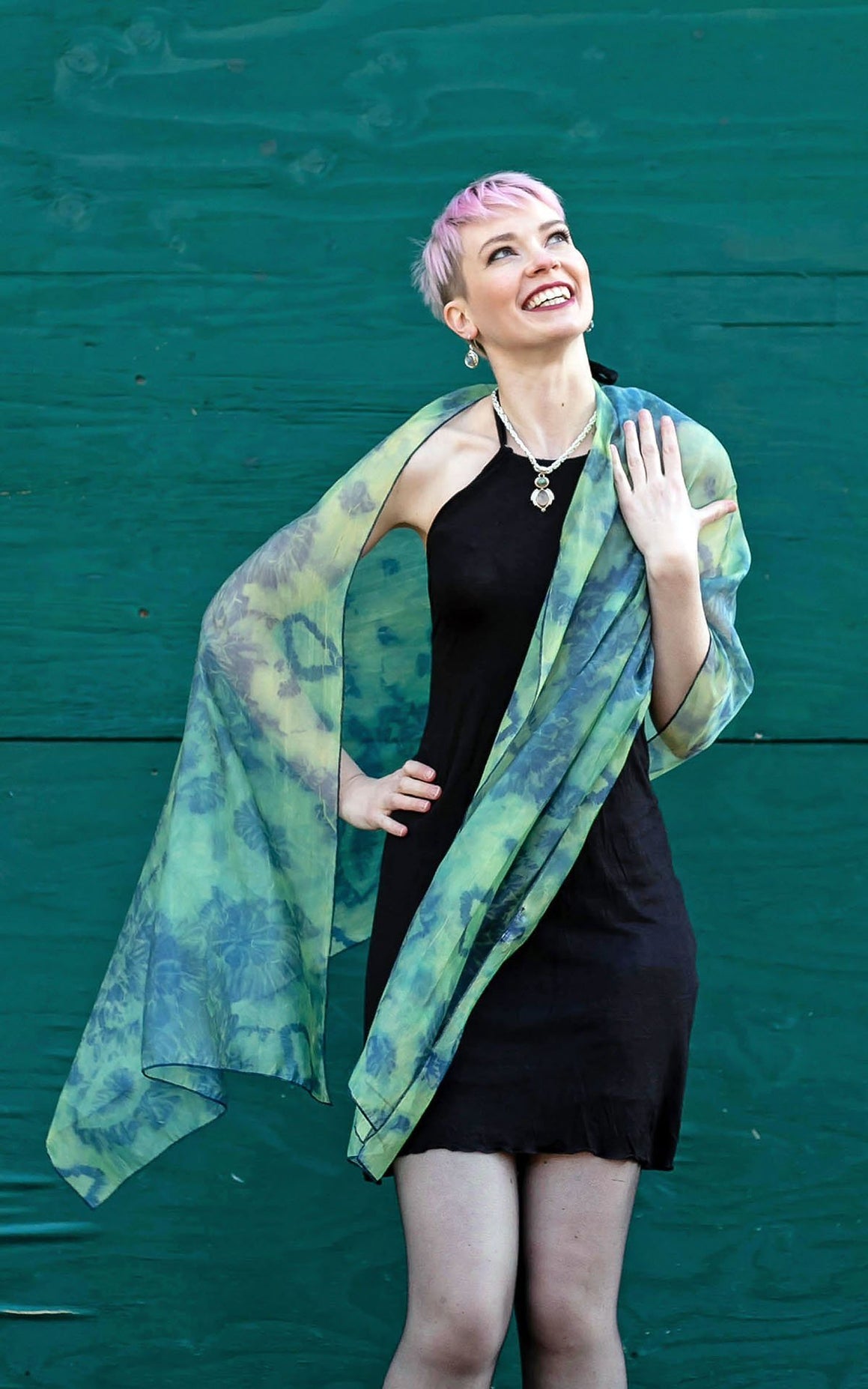 Coastal Garden Wrap in Agave on Model | Handmade in Seattle WA | Pandemonium Millinery