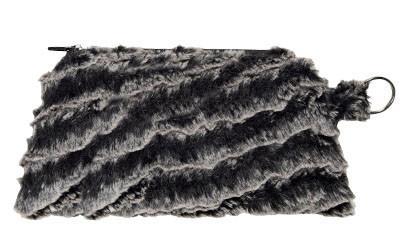 Cosmetic Purse in Desert Sand Charcoal Faux Fur | Handmade in Seattle WA | Pandemonium Millinery