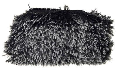Cosmetic Bag in Silver Tip Fox in Black Faux Fur, Long Hair, Black with White Tips | Handmade in Seattle WA | Pandemonium Millinery