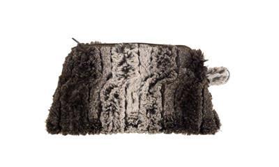 Cosmetic Bag in Chinchilla Brown Faux Fur handmade in Seattle WA USA by Pandemonium Millinery