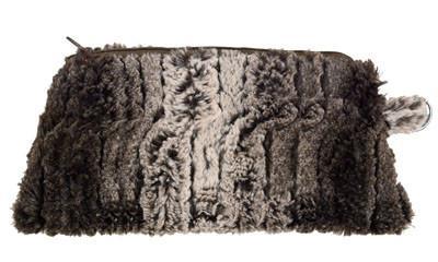 Cosmetic Bag in Chinchilla Brown Faux Fur handmade in Seattle WA USA by Pandemonium Millinery