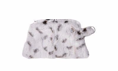Cosmetic Bag in Winters Frost, White with faint Black spots Faux Fur | Handmade in Seattle WA | Pandemonium Millinery