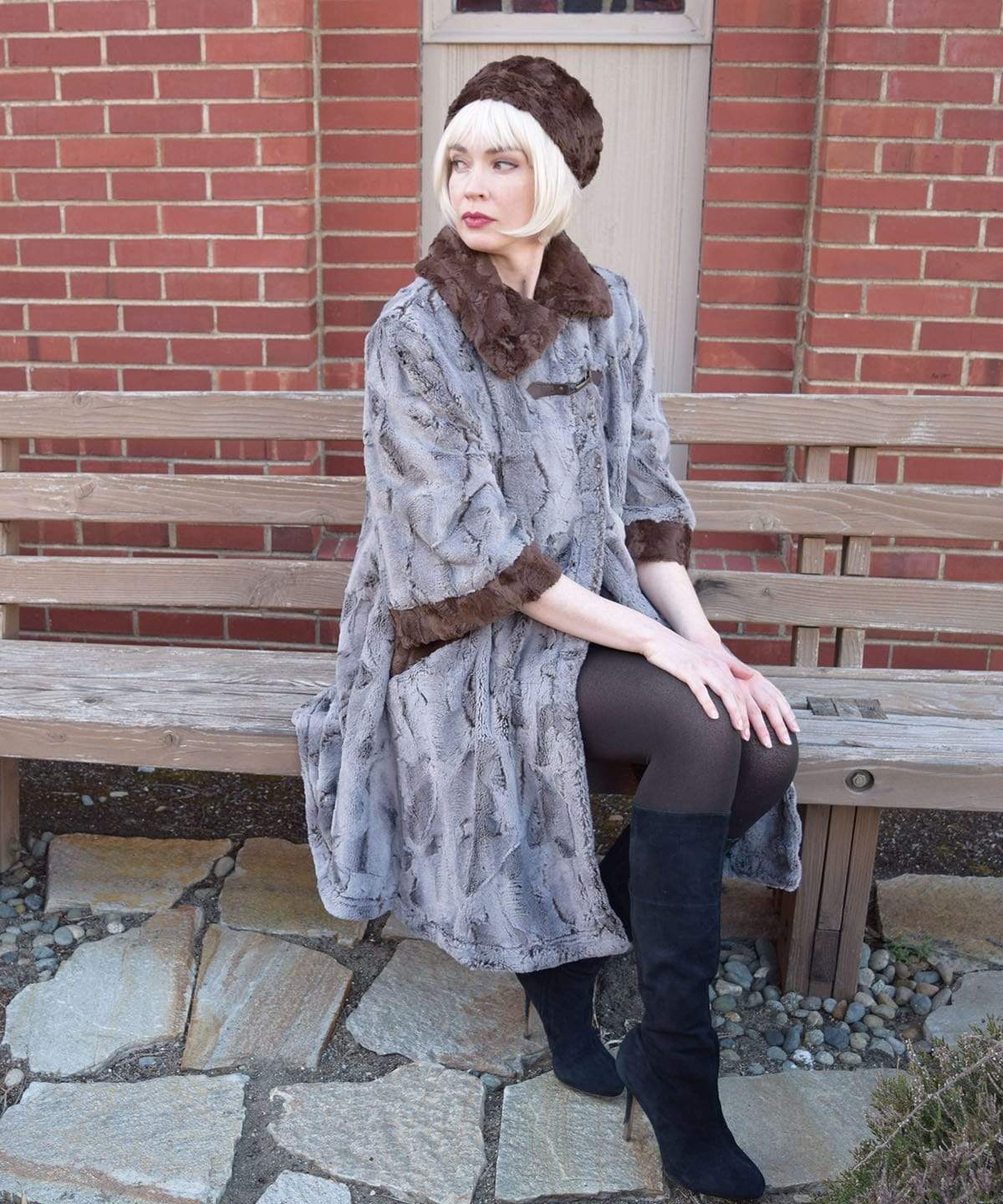 Woman modeling Crawford Coat in Giant's Causeway | Handmade in Seattle WA | Pandemonium Seattle