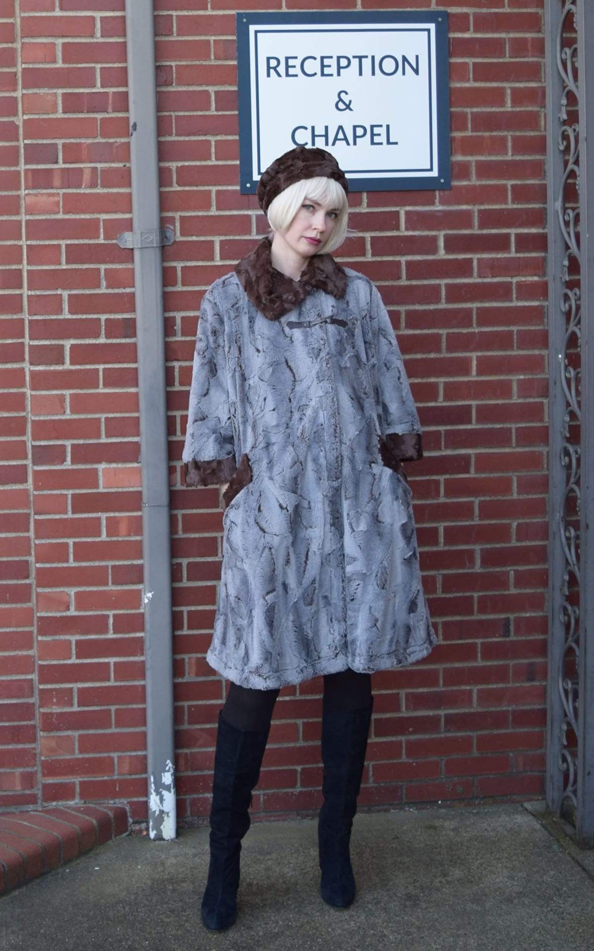 Woman modeling Crawford Coat in Giant's Causeway | Handmade in Seattle WA | Pandemonium Seattle