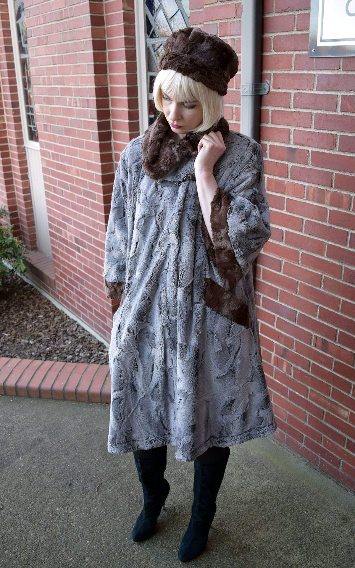 Another view of model wearing Crawford Coat in Giant&#39;s Causeway | Handmade in Seattle WA | Pandemonium Seattle