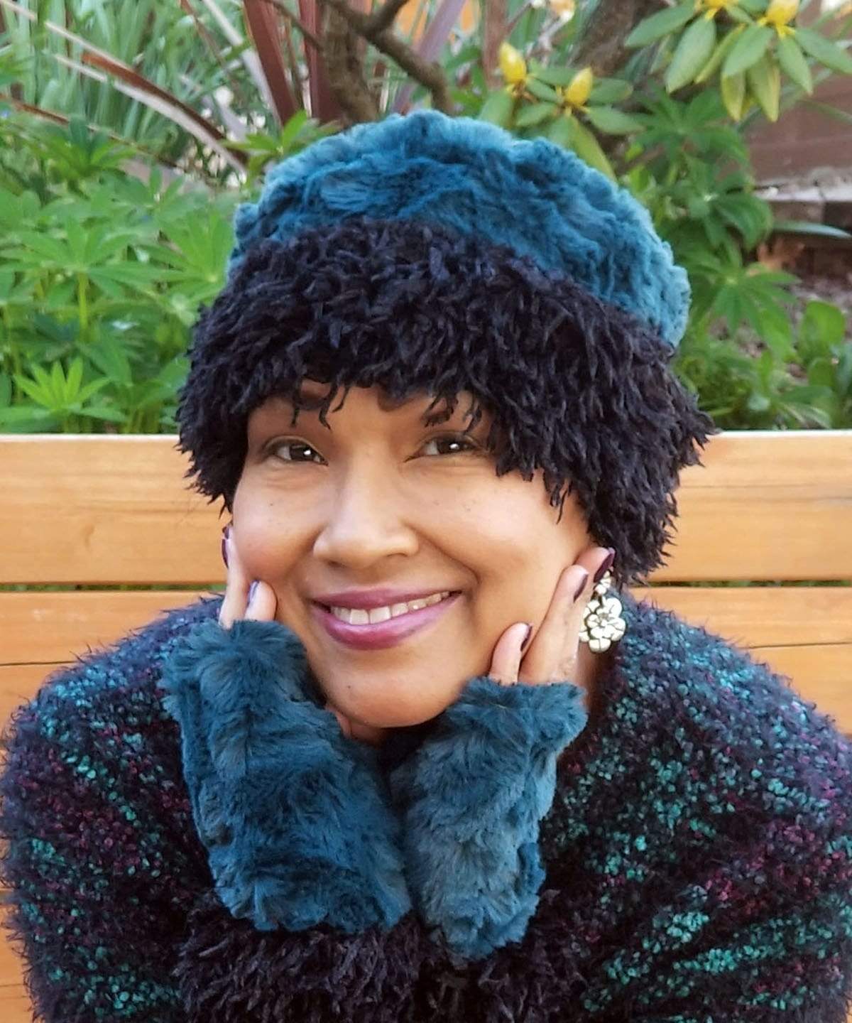 Women's Cuffed Pillbox on model| Black Swan Faux Feather with Cuddly Fur in Black | Handmade USA by Pandemonium Seattle