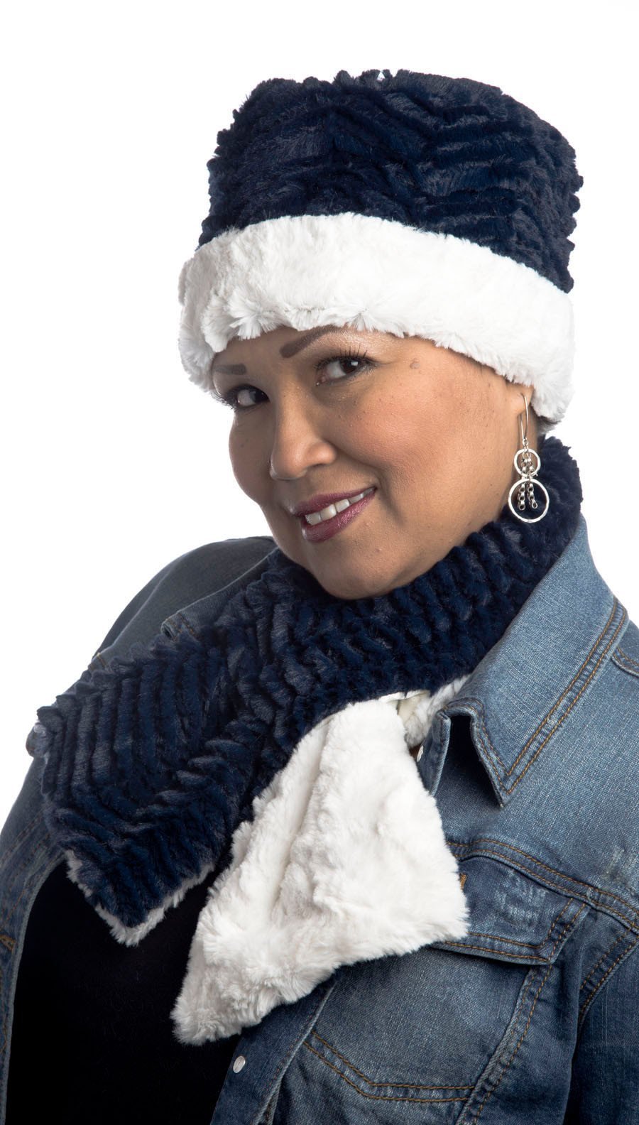 Cuffed Pillbox, Reversible (Solid or Two-Tone) - Chevron Faux Fur (SOLD OUT)