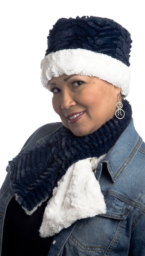 Cuffed Pillbox, Reversible (Solid or Two-Tone) - Chevron Faux Fur (SOLD OUT)