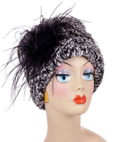Women's Cuffed Pillbox on mannequin | Cozy Cable Black and White Faux Fur | Handmade USA by Pandemonium Seattle