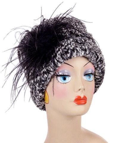 Women&#39;s Cuffed Pillbox on mannequin | Cozy Cable Black and White Faux Fur | Handmade USA by Pandemonium Seattle