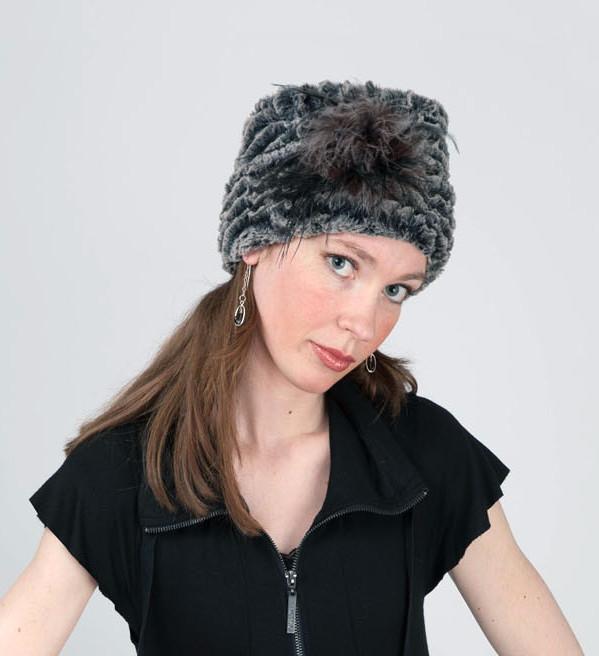 Women's Cuffed Pillbox on model | Cuffed Pillbox Desert Sand in Crimson with Cuddly Black | Handmade USA by Pandemonium Seattle