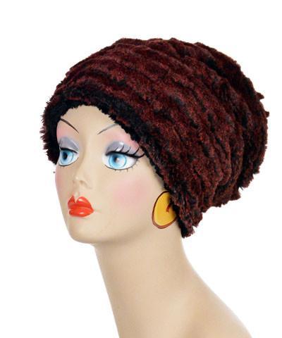   Women's Cuffed Pillbox  Shown uncuffed on mannequin | Cuffed Pillbox Desert Sand in Crimson | Handmade USA by Pandemonium Seattle