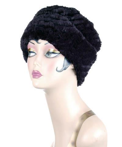 Women's Cuffed Pillbox on mannequin shown in reverse | Cuffed Pillbox Desert Sand in midnight | Handmade USA by Pandemonium Seattle