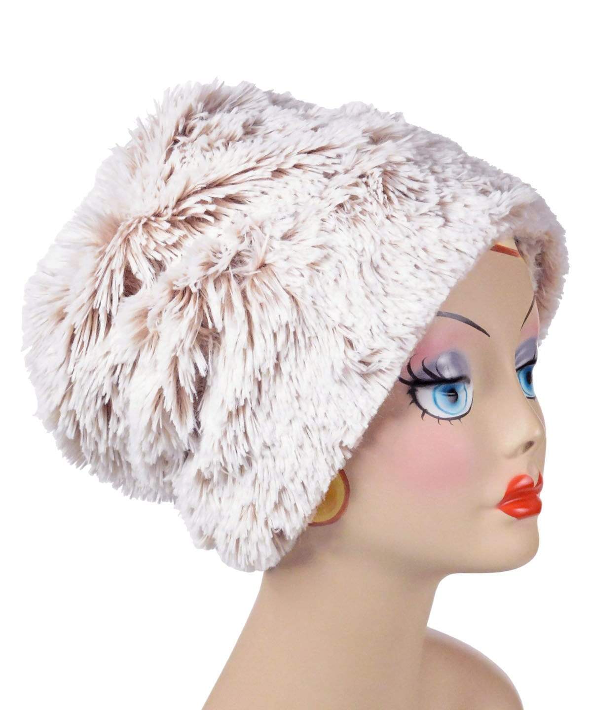 Cuffed Pillbox Hat Foxy Beach with Cuddly Faux Fur in Sand