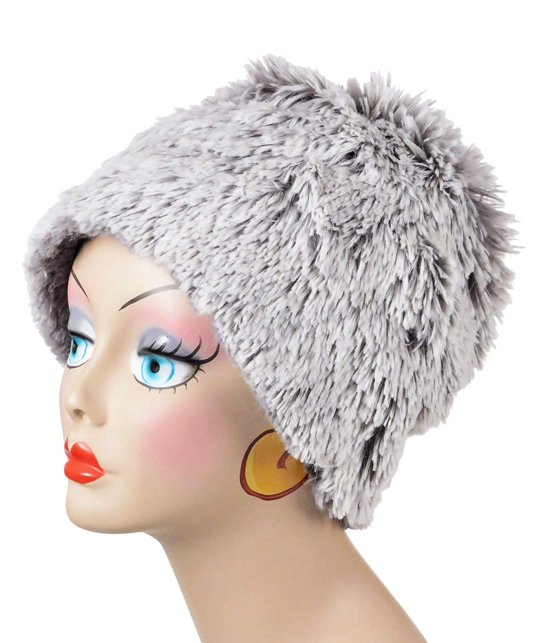 Cuffed Pillbox Hat Pearl Fox with Cuddly Faux Fur in Gray